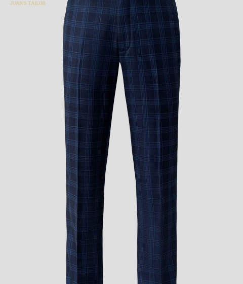 Navy Windowpane Check Trousers