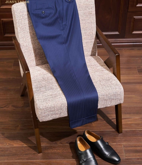 Navy Pinstripe Tailored Trousers