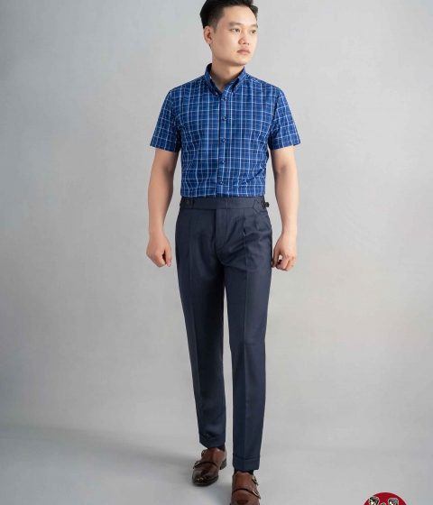 Áo Sơ Mi Kẻ Ô Xanh Cộc Tay