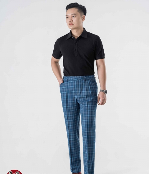 Quần Âu Kẻ Xanh Dương Sáng