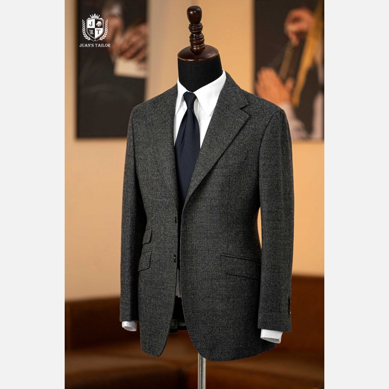 CHARCOAL HERRINGBONE WOOL BLAZER