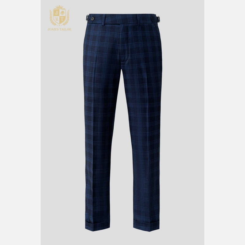 Navy Windowpane Check Trousers