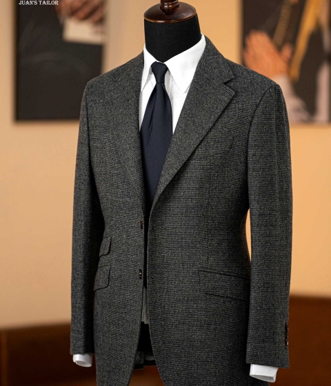 CHARCOAL HERRINGBONE WOOL BLAZER